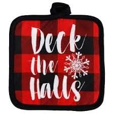  [AUSTRALIA] - Greenbrier Deck The Halls Buffalo Plaid in Red & Black 5 Piece Kitchen Linen Set : Includes (1) Oven Mitt, (2) Pot Holders, and (2) Towels