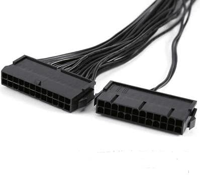  [AUSTRALIA] - Qaoquda Dual PSU Power Supply 24 Pin Adapter Cable for ATX Motherboard 18AWG - 1FT