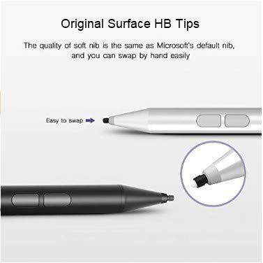 Uogic Pen for Microsoft Surface, Palm Rejection, 1024 Levels Pressure, Flex & Soft HB Nib, for Surface Pro/Go/Laptop/Book/Studio, Including 2 Spare Nibs & AAAA Battery Silver - LeoForward Australia