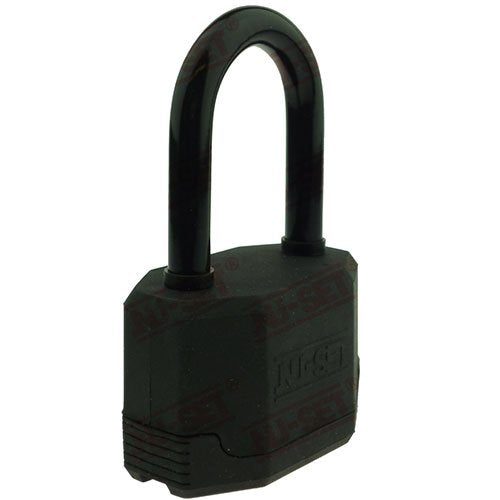  [AUSTRALIA] - NU-SET 5362L-3 3-1/4-Inch Weather-Proof Hardened Shackle Dual Ball Locking Laminated Steel Padlock with Vinyl Cover, Keyway, 3-1/4 Inch, Black Long Shackle