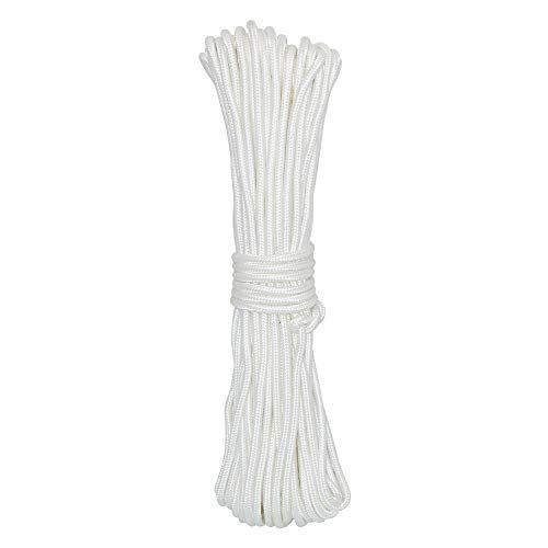  [AUSTRALIA] - 98 ft Nylon Rope,1/4-Inch Solid Braid Nylon Rope,White Flagline Rope,All Purpose Tie-Down Ropes for Garden,Tie,Pull,Swing,Knot (Thick 6mm) White