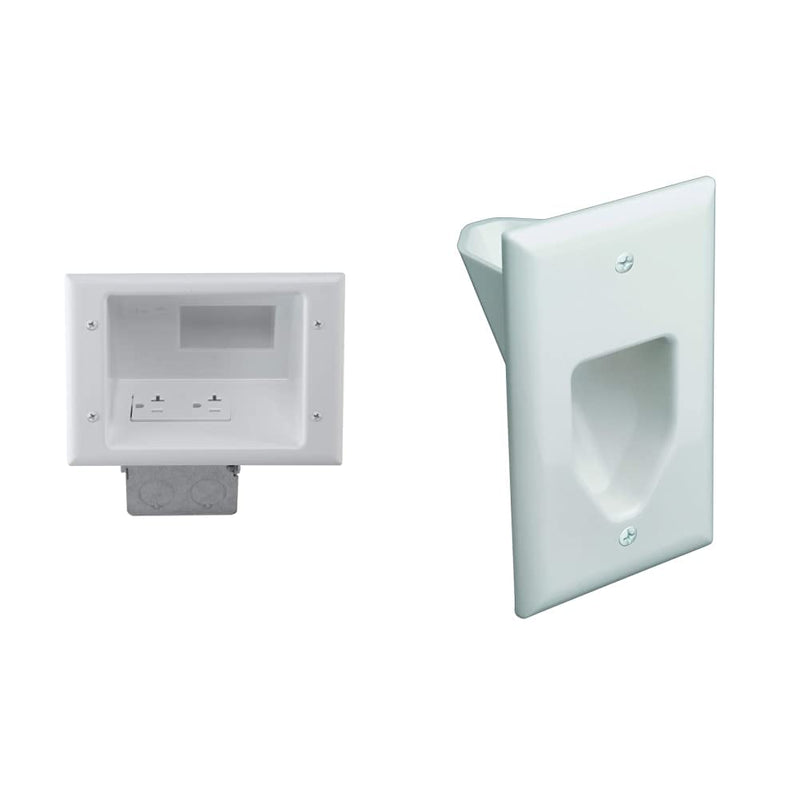  [AUSTRALIA] - DATA COMM Electronics 45-0072-WH Commercial Grade Recessed AV/HDMI Cable Conceal Plate with 20 Amp Dual Power Receptacle & Electronics 45-0001-WH 1-Gang Recessed Low Voltage Cable Plate - White Mid-Size Plate + Cable Plate - White