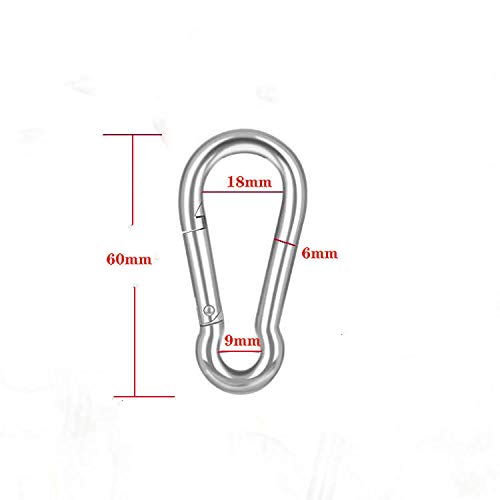  [AUSTRALIA] - 2.36 Inch Stainless Steel Spring Snap Hook Carabiner 316 Stainless Steel Keychain Clips for Keys Swing Set Camping Fishing Hiking Traveling,6 Pcs