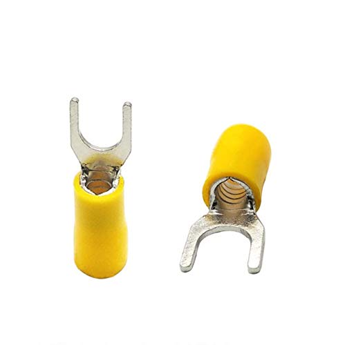 100Pcs SV1.25-3 Insulated Fork Spade Wire Connector Electrical Crimp Terminal 22-16AWG U-Type (Yellow) Yellow - LeoForward Australia
