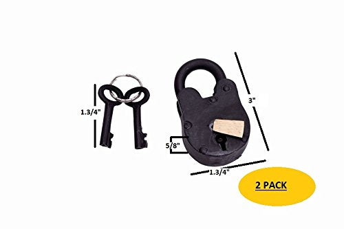  [AUSTRALIA] - Set of 2 Padlocks, Functional 2.5 Inch Size Vintage Padlock, Antique Padlock, Handmade Cast Iron, Decorative Padlock Comes with Two Keys. Natural Black Finish for Security and Antique Decoration 2.5 Inch Black