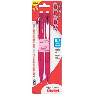  [AUSTRALIA] - Pentel Breast Cancer Awareness Twist Erase CLICK Automatic Pencil, 0.7mm (PD277TBP2P-BC) 0.7 mm 2 Count (Pack of 1) Pink