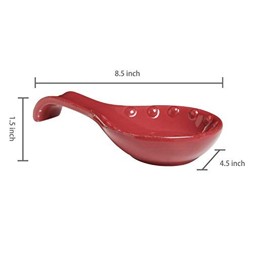  [AUSTRALIA] - MyGift Decorative Kitchen Stove & Counter Top Red Ceramic Spoon Rest/Cooking Utensil Holder with Handle