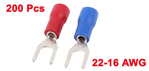  [AUSTRALIA] - uxcell 22-16 AWG Wire Cable Connector Fork Spade Terminal #8 with 200 Piece, Red/Blue