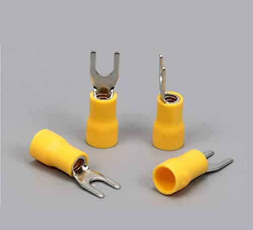 100Pcs SV1.25-3 Insulated Fork Spade Wire Connector Electrical Crimp Terminal 22-16AWG U-Type (Yellow) Yellow - LeoForward Australia