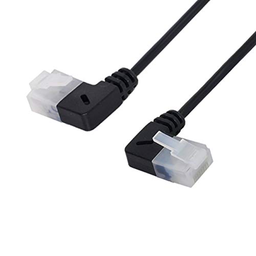  [AUSTRALIA] - Cablecc Ultra Slim Cat6 Ethernet Cable RJ45 Left to Right Angled 25cm UTP Network Cable Patch Cord 90 Degree Cat6a LAN for Laptop Router TV Box Black Left to Right Angled