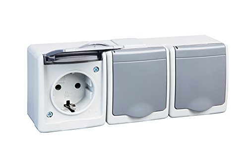  [AUSTRALIA] - 3-way surface-mounted socket IP44 16A/250V Schuko surface-mounted wet room socket GRAY