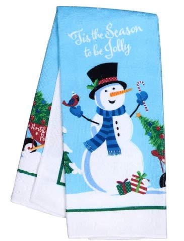  [AUSTRALIA] - Collection Christmas Kitchen Towel Set 5 Piece 2 Pot Holders & Towels with 1 Oven Mitt (Snowman)