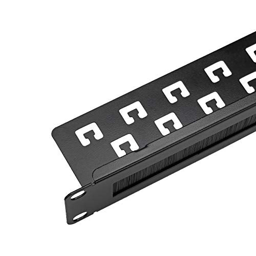 NavePoint 1U Rack Mount Cable Management Panel with Tidy Brush Slot for Cable Entry for 19-Inch Rack Or Cabinet Black - LeoForward Australia
