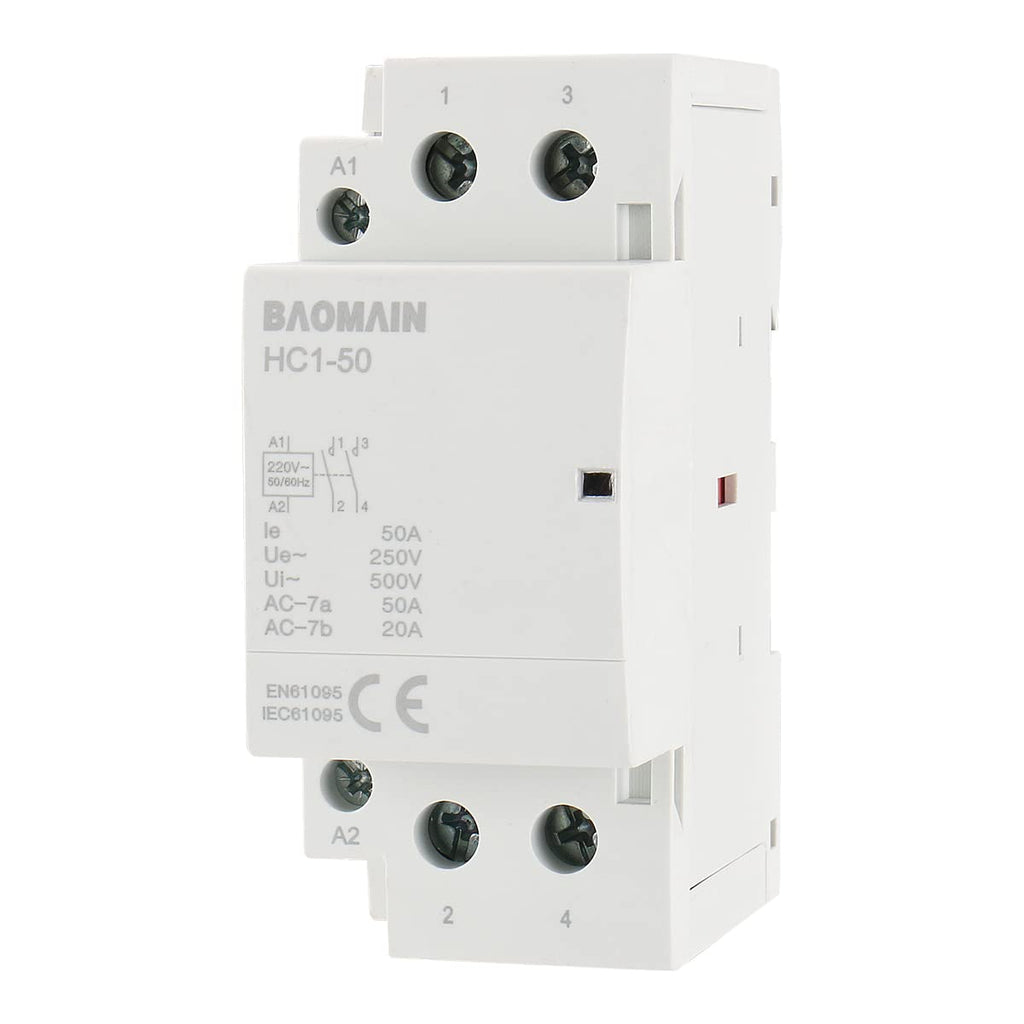  [AUSTRALIA] - Baomain AC Contactor HC1-50 220~240V 50A 2 Pole Universal Circuit Control DIN Rail Mount Normally Open