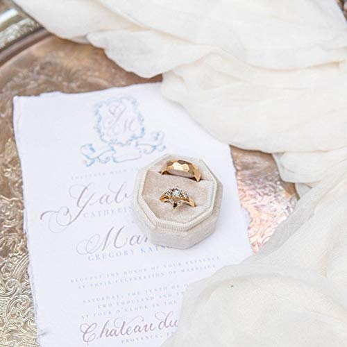  [AUSTRALIA] - Velvet Jewelry Ring Box Engagement Wedding Box Keepsake Box Bridal Photo Ring Double Slots Octagon (Beige) Beige