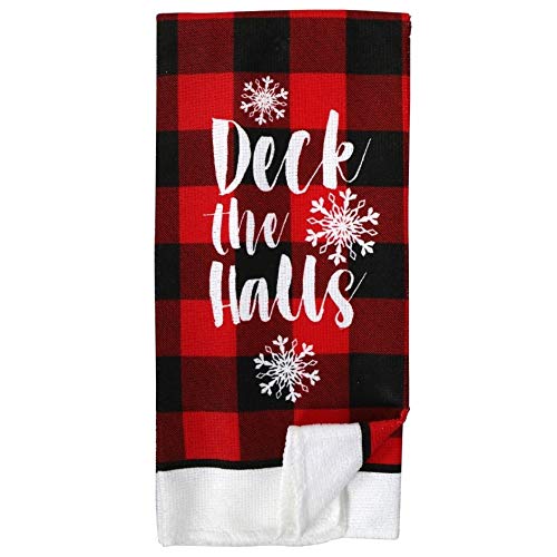  [AUSTRALIA] - Greenbrier Deck The Halls Buffalo Plaid in Red & Black 5 Piece Kitchen Linen Set : Includes (1) Oven Mitt, (2) Pot Holders, and (2) Towels