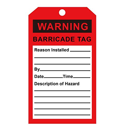  [AUSTRALIA] - Accident Prevention Tag, "Warning Barricade Tag",6.25x3 Inch Unrippable Vinyl Inspection and Status Tags(Pack of 50)