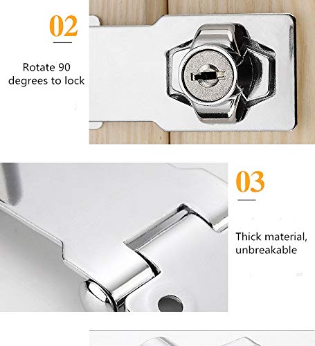 2 Packs Keyed Hasp Locks Twist Knob Keyed Locking Hasp for Small Doors, Cabinets and More,Stainless Steel Steel, Chrome Plated Hasp Lock Catch Latch Safety Lock (4Inch with Lock) 4Inch with Lock - LeoForward Australia