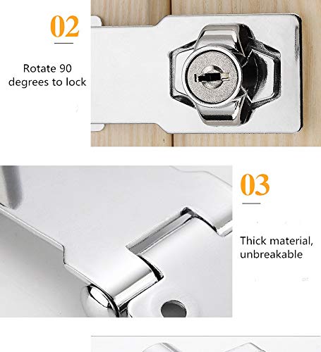  [AUSTRALIA] - 2 Packs Keyed Hasp Locks Twist Knob Keyed Locking Hasp for Small Doors, Cabinets and More,Stainless Steel Steel, Hasp Lock Catch Latch Safety Lock Door Lock with Keys (4inch, Silver) 4inch