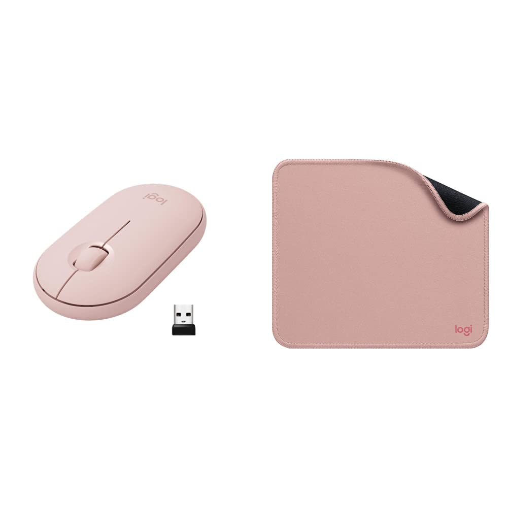  [AUSTRALIA] - Logitech Pebble M350 Wireless Mouse - Pink Rose + Logitech Mouse Pad Studio Series - Darker Rose Mouse + Mouse Pad