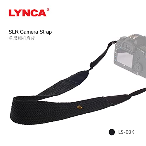  [AUSTRALIA] - LYNCA LS Adjustable Camera Shoulder Neck Strap Pure Cotton for All DSLR P Black