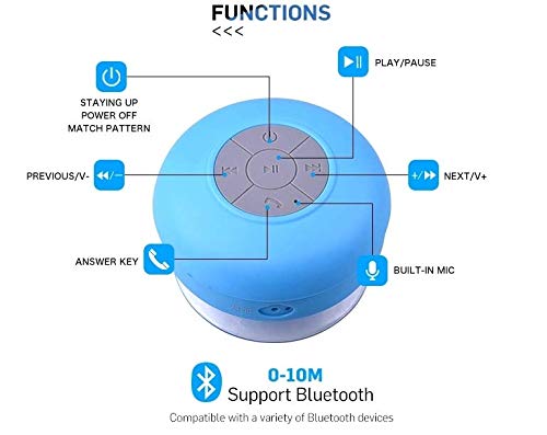 Bluetooth Waterproof Handsfree Portable HD Shower Speaker, Build-in Mic Speakerphone and Attached Suction Cup, 4 hrs Play Time (Blue) - LeoForward Australia