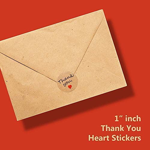Thank You Stickers 1" Inch Roll Round Adhesive Sticker Labels with Red Love Hearts, Natural Paper Kraft, 1000 Stickers - LeoForward Australia