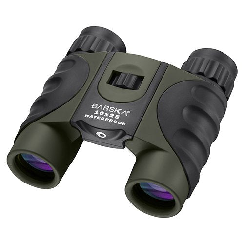  [AUSTRALIA] - BARSKA Optics, Colorado Waterproof Binocular, 10x25mm, Green with Blue Lens, Clam Package