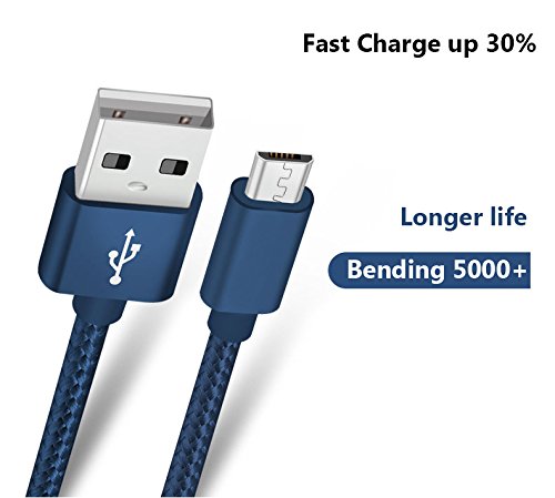 RoFI Micro USB Cable, [2Pack] 0.6M Android Charger, Nylon Braided Micro USB Charger, High Speed USB 2.0 A to Micro B Charging Cord Universal for HTC, S6, Kindle, Android, and More (Blue, 2 Feet) Blue - LeoForward Australia