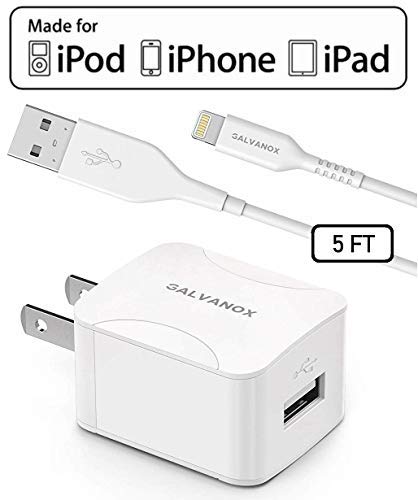  [AUSTRALIA] - Galvanox iPhone Charger with Wall Plug (10W Single Port) MFi Apple Certified Lightning to USB Cable Charging Cord and Outlet Power Adapter for iPhone 7/8 Plus/X/XR/Xs/11/12/13/14 Plus/14 Pro Max