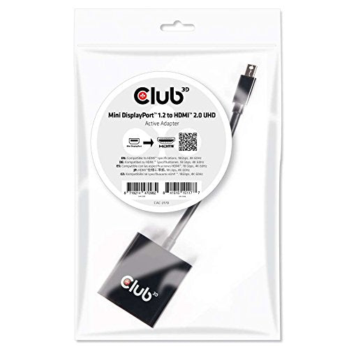 Club 3D, CAC-2170, Active Mini DisplayPort to HDMI 2.0 Adapter (Supports displays up to 4K / UHD / 3840x2160@60Hz) HDMI 2.0 Poly bag - LeoForward Australia