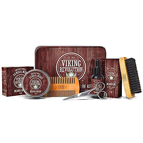 Beard Care Kit for Men- Sandalwood- Ultimate Beard Grooming Kit includes 100% Boar Beard Brush, Wood Beard Comb, Sandalwood Beard Balm, Sandalwood Beard Oil, Beard & Mustache Scissors in a Metal Box 5 Piece Set - LeoForward Australia