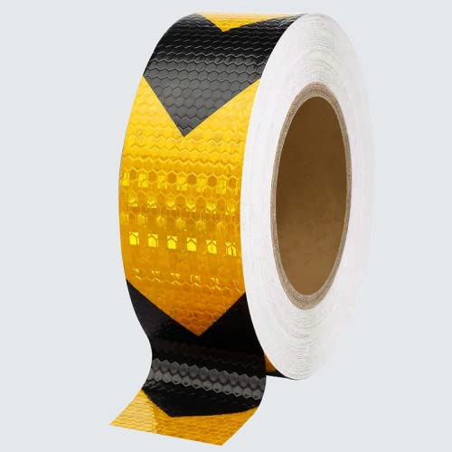  [AUSTRALIA] - 82Feet X 2inch Reflective Safety Hazard Warning Tape Waterproof Yellow & Black Arrow, BUYMALLY Fluorescent High Visibility Sticker, Conspicuity Caution for Car, Truck, Vehicles, Boats, Signs