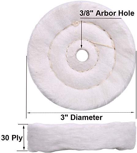  [AUSTRALIA] - SCOTTCHEN 3 Inch Ultra fine Cotton 1 Treated Yellow Cotton 1 Fine Cotton 1 Buffing Polishing Wheel 2/5 inch Arbor Hole for Mini Bench Grinder with one 1/4" Shank for Drill 3pcs