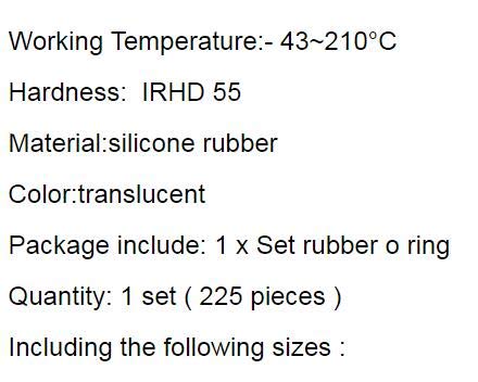  [AUSTRALIA] - COLIBROX 225 PCS Clear Food Grade Silicone O Rings Rubber Set o Ring Silicone Seal Kit