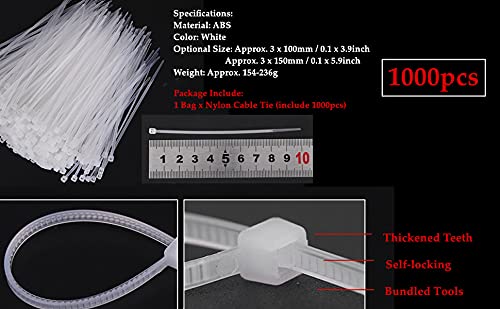  [AUSTRALIA] - 1000 Pcs Nylon Cable Ties with Self-Locking—White Zip Ties Heavy Duty—3.9/6 inch &0.12 inch Width for Home Office Garage Workshop(3x100) 3x100