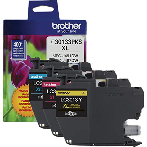  [AUSTRALIA] - Brother Printer Genuine LC30133PKS 3-Pack High Yield Color Ink Cartridges, Page Yield Up to 400 Pages/Cartridge, Includes Cyan, Magenta and Yellow, LC3013 3 Color Ink