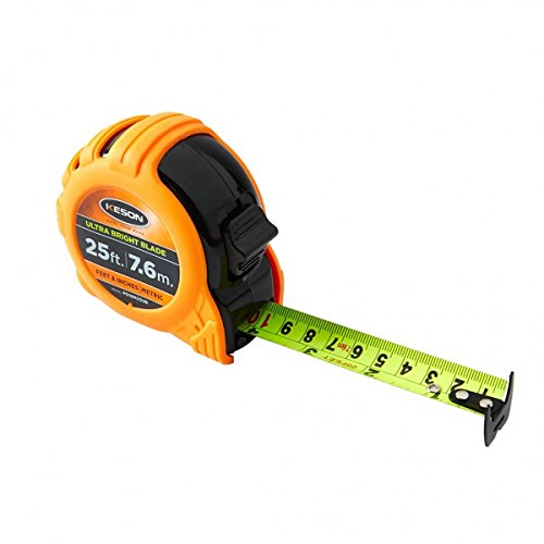  [AUSTRALIA] - Keson PG181025UB Short Tape Measure with Nylon Coated Ultra Bright Steel Blade (Graduations: 1/10, 1/100 & ft, in, 1/8), 1-Inch by 25-Foot ft, in, 1/10, 1/100 & ft, in, 1/8, 1/16