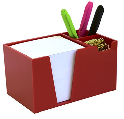 Acrimet Desktop Organizer Pencil Paper Clip Caddy Holder (Plastic) (with Paper) (Solid Red Color) - LeoForward Australia