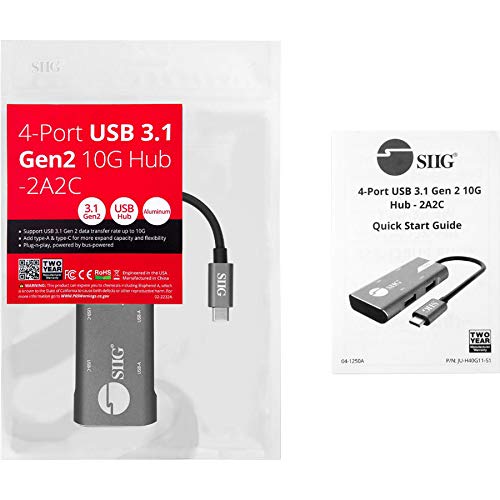 SIIG 4-Port USB 3.1 Gen 2 10G Hub - 2X USB-C & 2X USB-A Ports at Ultra High Speed Data Transfer Rates, Plug-n-Play for Windows and Mac Systems (JU-H40G11-S1) - LeoForward Australia