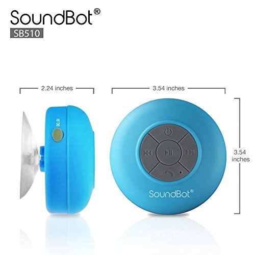  [AUSTRALIA] - SoundBot SB510 HD Water Resistant Bluetooth 3.0 Shower Speaker, Handsfree Portable Speakerphone with Built-in Mic, 6hrs of playtime, Control Buttons and Dedicated Suction Cup (Blue) BLU