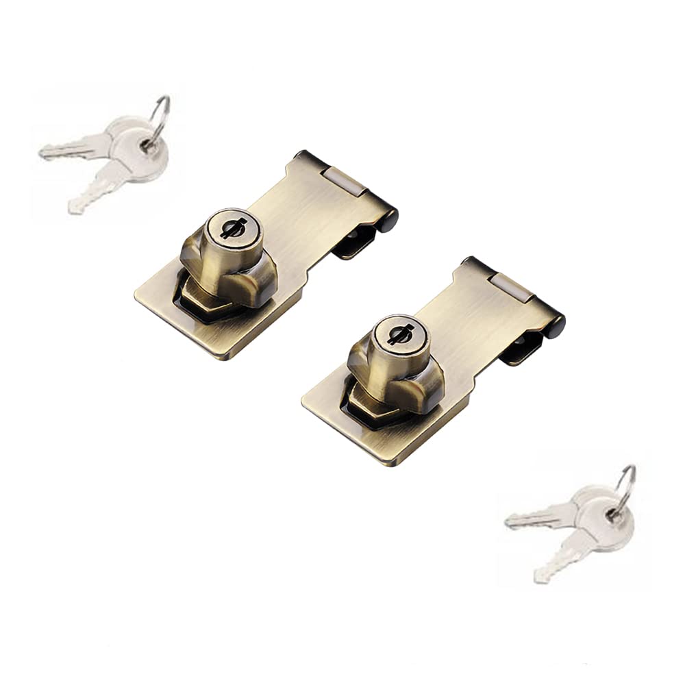  [AUSTRALIA] - 2 Packs Keyed Hasp Locks Twist Knob Keyed Locking Hasp for Small Doors, Cabinets and More,Stainless Steel Steel, Hasp Lock Catch Latch Safety Lock Door Lock with Keys (3inch, Bronze) 3inch