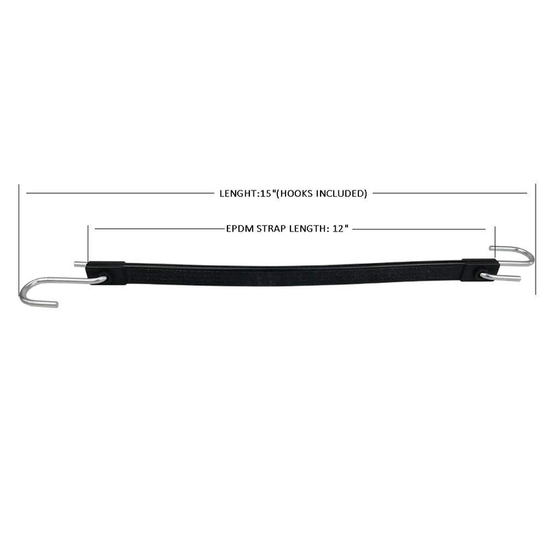  [AUSTRALIA] - ROBLOCK Rubber Tarp Straps 15" Long Heavy-Duty EPDM Rubber Bungee Cords Ideal for Securing Tarps, Canvases, Cargo S Hooks 10-Pack Black 15"