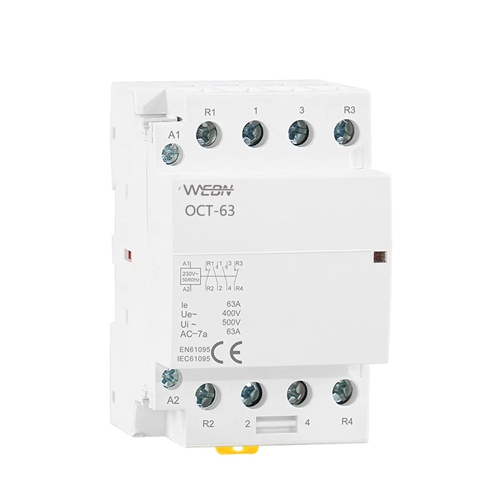  [AUSTRALIA] - OCT-63 Series 4P 40A/63A Automatic Operation AC Household Contactor 220V/230V 50/60Hz Contact 4NO/2NO+2NC/4NC DIN Contactor (63A, 4NO)