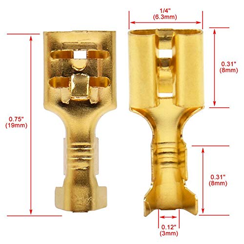  [AUSTRALIA] - Baomain Female Spade Quick Splice Crimp Terminals 6.3mm Crimp Connector Non Insulated Pack of 100