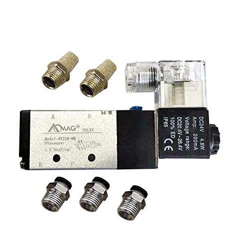  [AUSTRALIA] - AOMAG Pneumatic 1/4" PT Solenoid Valve 4V210-08 DC 24V Single Coil Pilot-Operated Electric 2 Position 5 Way Connection Type