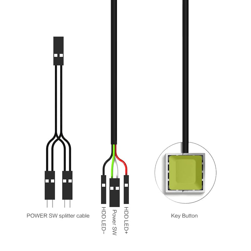  [AUSTRALIA] - DKE Desktop Computer Power Switch Power Supply Control Adapter Cable 2M External PC Power Button ATX Desktop Computer Case Motherboard Switch On Off Power SW Cables(White and Chartreuse) White and Chartreuse