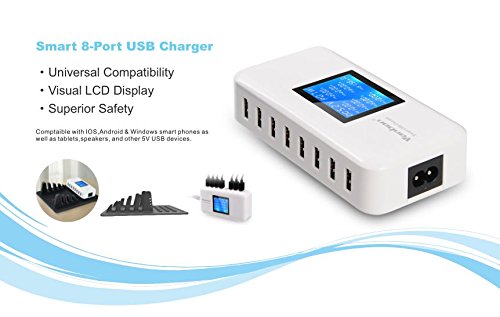  [AUSTRALIA] - Vanbon 60W 8-Port USB Wall Charger, Multi Port USB Charger Charging Station W/LCD Compatible with Smart Phone, Tablet and Multiple Devices 60W Charger-White