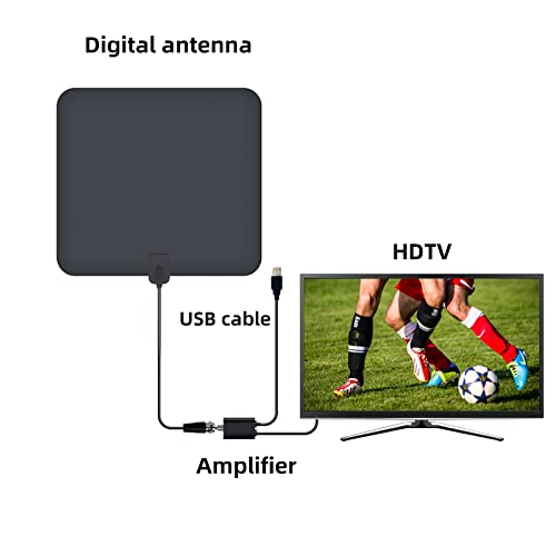  [AUSTRALIA] - YUECHI 2021 New Amplified HD Digital TV Antenna Long 80 Miles Range Antenna HDTV Antenna Support 4K 1080p Freeview, Indoor Amplifier Signal Booster for Local Channels (Black, Large), HD-01