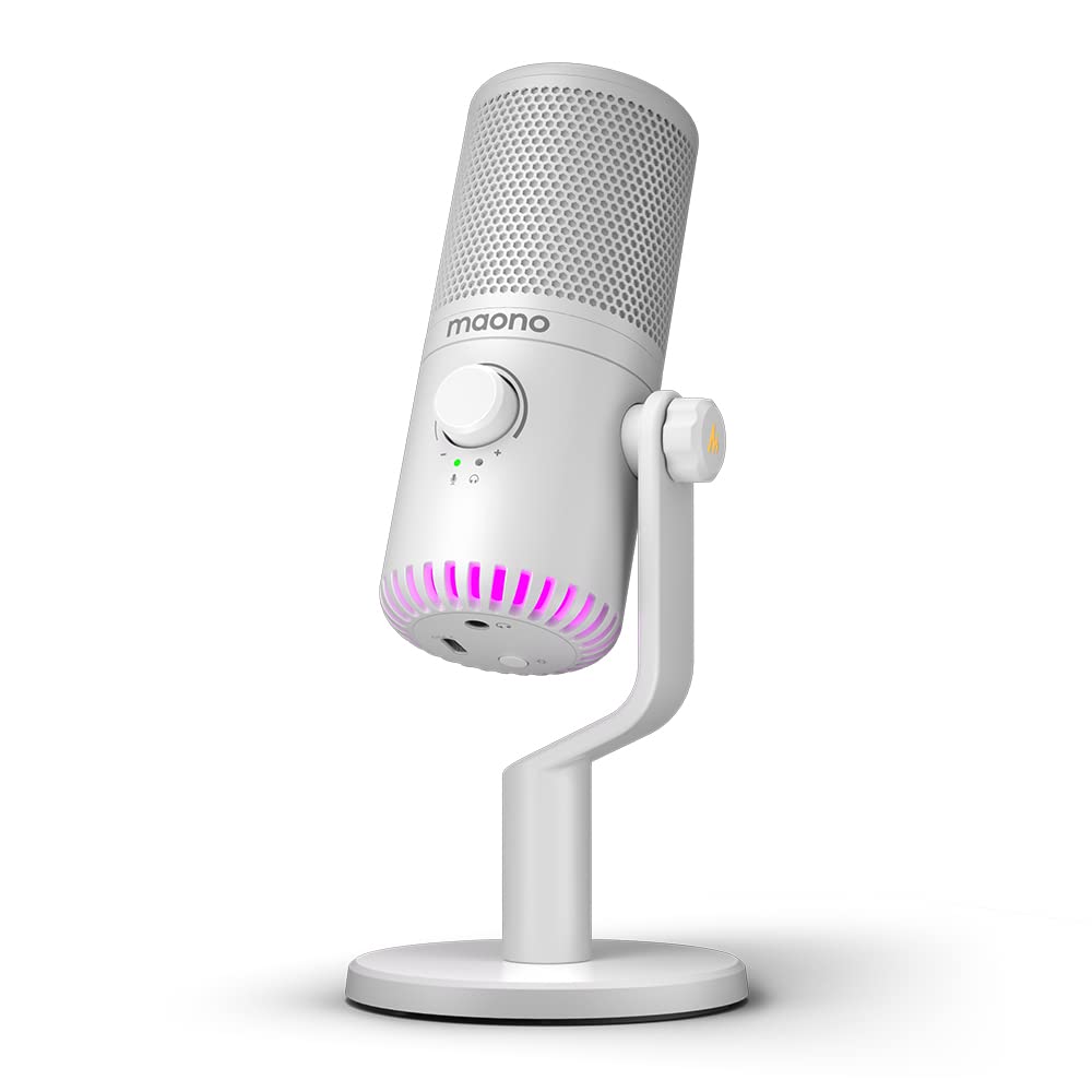  [AUSTRALIA] - USB Gaming Microphone for PC, Computer, Mac, PS4, PS5, MAONO Programmable Condenser Mic with RGB Lights, Mute, Gain, Zero Latency Monitoring for Streaming, Podcasting, Twitch, YouTube(DM30 White) Gaming Microphone White